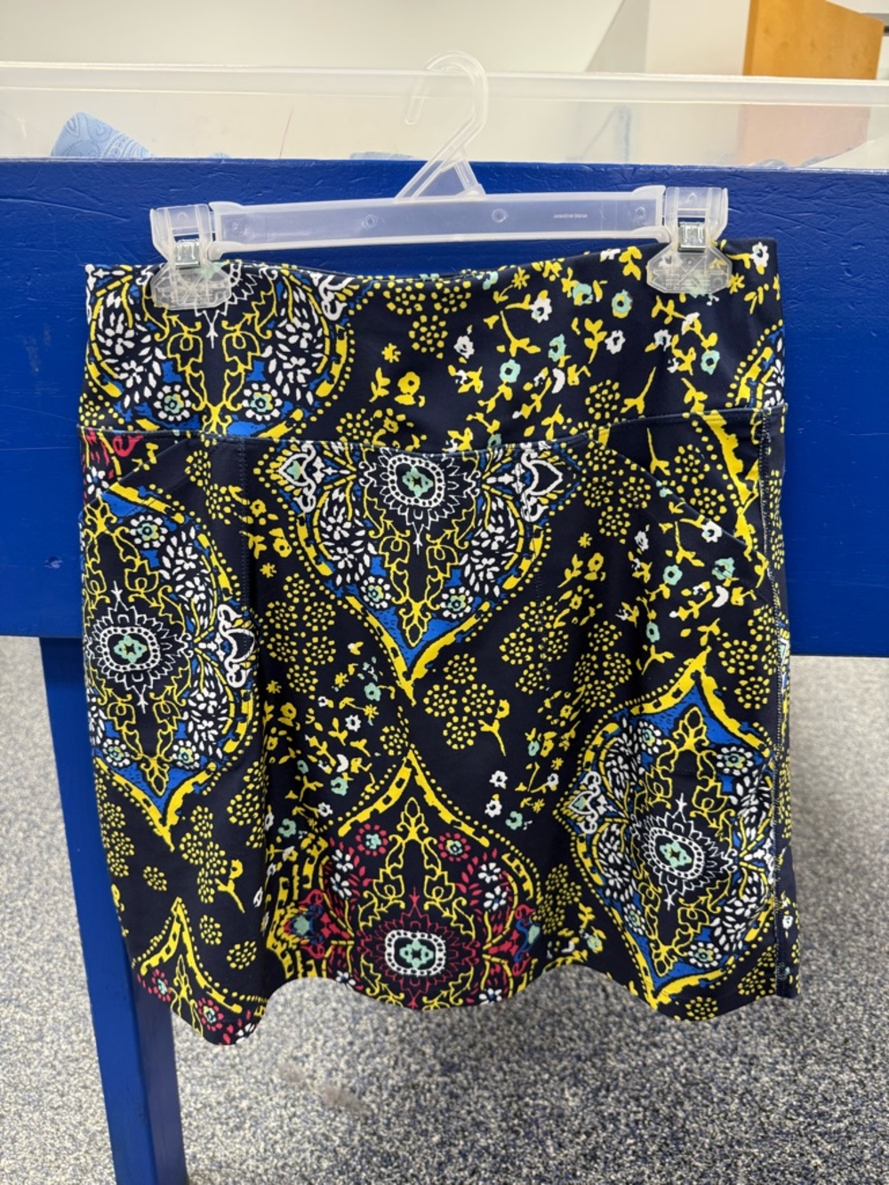 Printed A-Line Skirt in Navy and Yellow